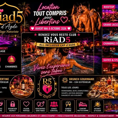 Village Naturiste Cap D'Agde Hotel Libertin Location Studio Club Riad 5 Aparthotel 3*
